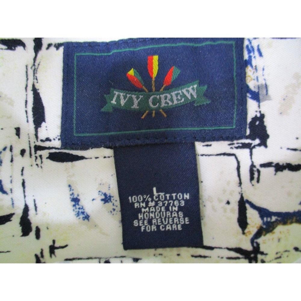Ivy Crew Shirt Mens Large Beige Blue Fish Outdoor Button Down Short Sleeve - Picture 3 of 11